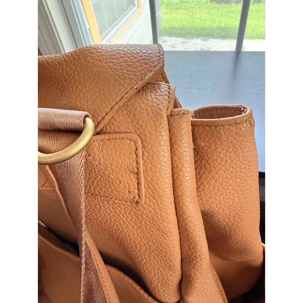 Freshly Picked Tan Faux Leather Diaper Bag Backpack Convertible Gold Hardware